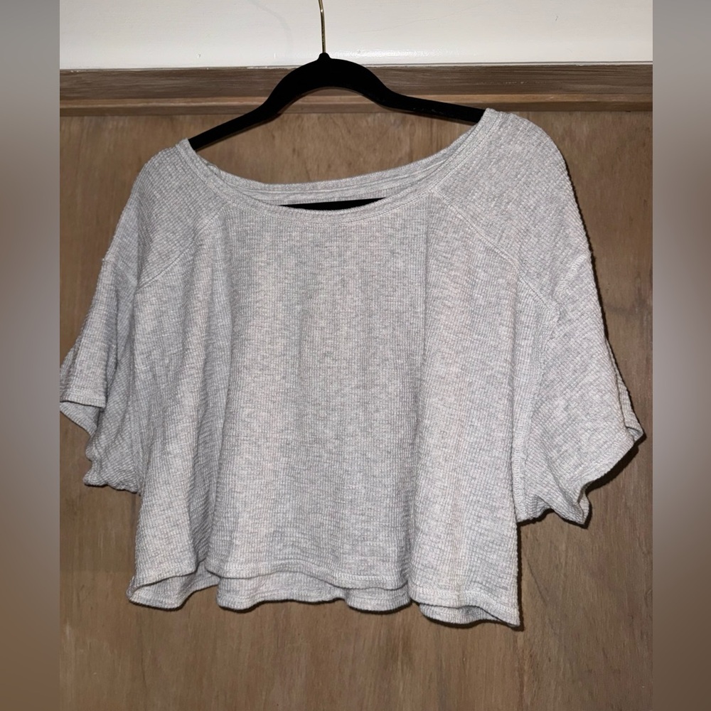 Aerie Light Gray Waffle Crop Top size L